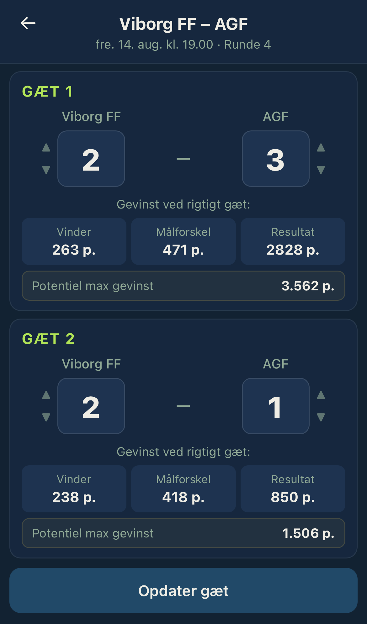Gæt-siden i Tipscorer